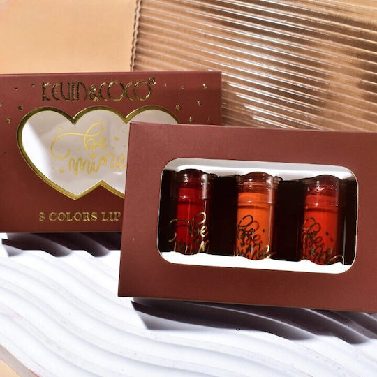 Set Ruj Mat Kevin Coco Be Mine 3 Culori Luciu de Buze 11 X 7.3 X 2.7cm Roz Varianta A