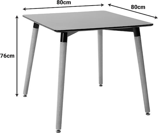 Natali Square Table Dining Room Wooden Black-natural 80x80x76cm