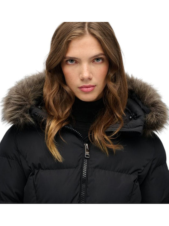 Ovin Fuji Women's Short Puffer Jacket for Winter with Hood Black