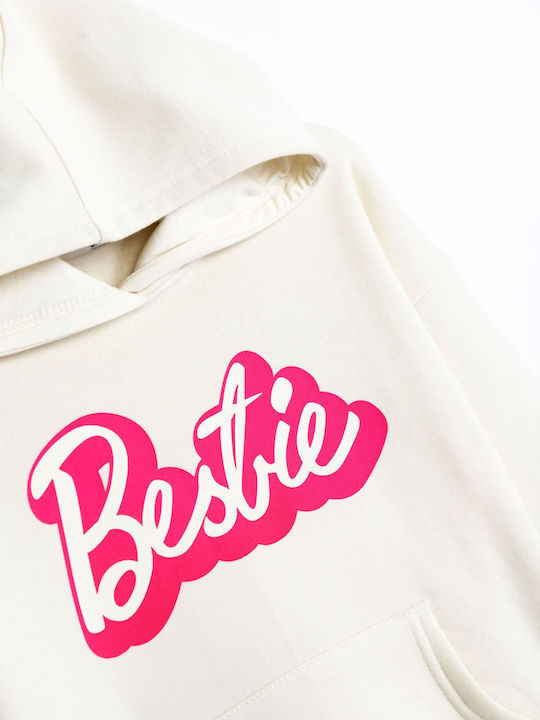 Kids Sweatshirt with Hood and Pockets Ecru