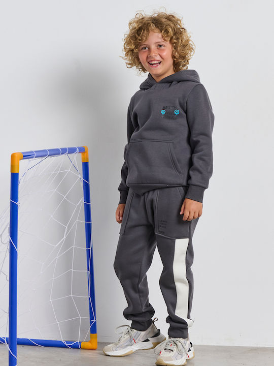 Fleece Kids Sweatshirt with Hood and Pockets Coal