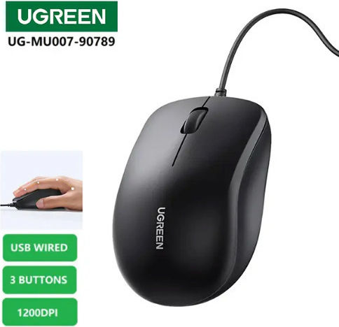 Ugreen MU007 С кабел Ергономичен Мишка Черен