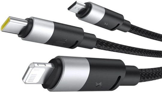 Baseus Cablu USB la Lightning / Type-C / micro USB cu mai multe porturi 5A Negru 1.5m (P10319900111-01)