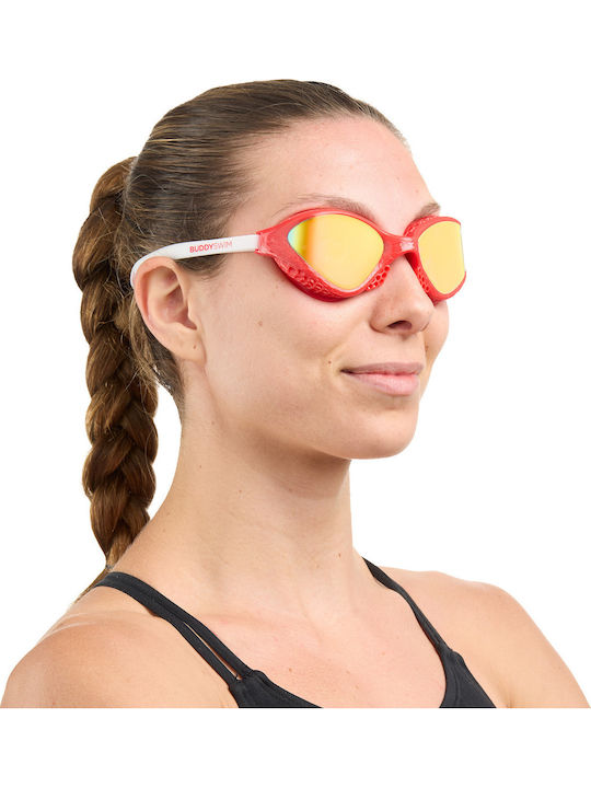 Buddyswim Swimming Goggles Adults with Anti-fog Lenses Red