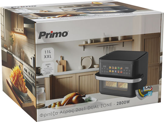 Primo PRAF-40530 Air Fryer με Διπλό Αποσπώμενο Κάδο 11lt Μαύρο