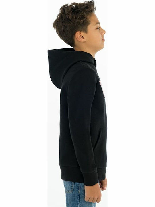 Fleece Kinder-Sweatshirt mit Kapuze und Taschen Schwarz Batwing Screenprint