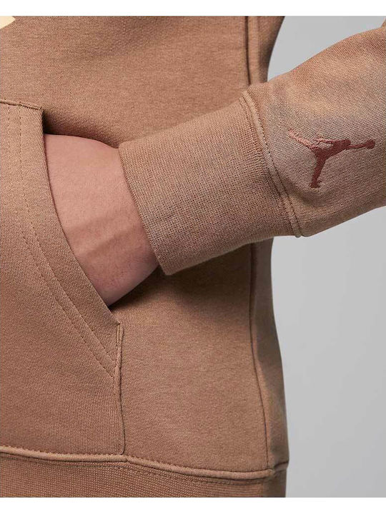 Fleece Παιδικό Φούτερ με Κουκούλα και Τσέπες Καφέ