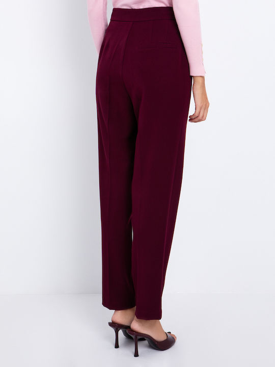 Damen Hoch tailliert Stoff Hose Bordeaux
