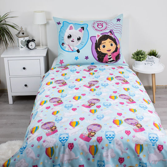 Gabby's Dollhouse Set Kids Duvet Cover Single with Pillowcase Cotton Light Blue 140x200cm