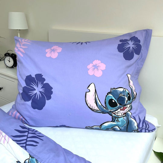 Lilo And Stitch Set Kids Duvet Cover Single with Pillowcase Cotton Purple 140x200cm