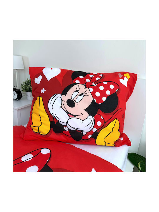 Disney Minnie Σετ Παιδική Παπλωματοθήκη Μονή με Μαξιλαροθήκη Βαμβακερή Κόκκινη 140x200εκ.
