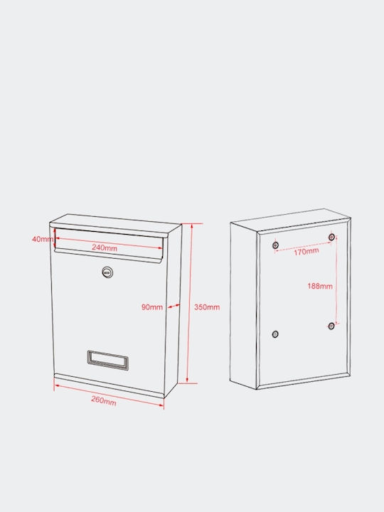 Wiltoc Cutie Poștală pentru Exterior Inox în Culoarea Argint 26x9x35cm