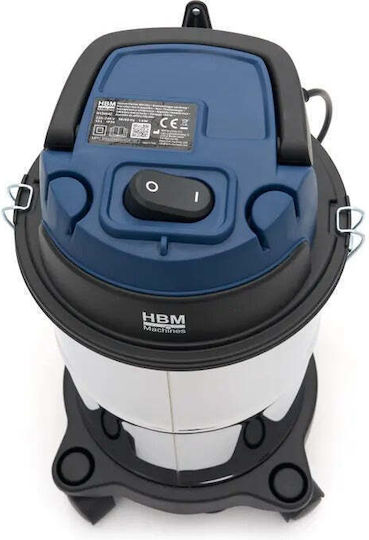 HBM Machines Wet-Dry Vacuum Cleaner 1000W with Plastic Drum 15L Grey
