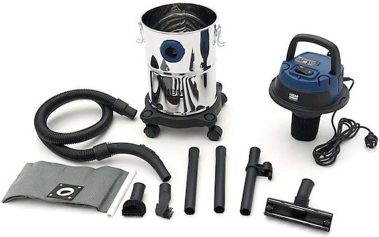 HBM Machines Wet-Dry Vacuum Cleaner 1000W with Plastic Drum 15L Grey