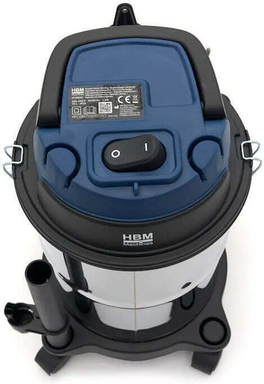 HBM Machines Wet-Dry Vacuum Cleaner 1000W with Plastic Drum 15L Grey