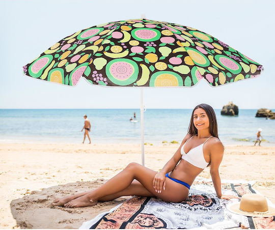 Folding Beach Umbrella Diameter 1.6m Multicolour
