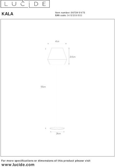 Lucide Lightning Kala Φωτιστικό Δαπέδου Υ155xΜ40εκ. με Ντουί για Λαμπτήρα E27 Καφέ