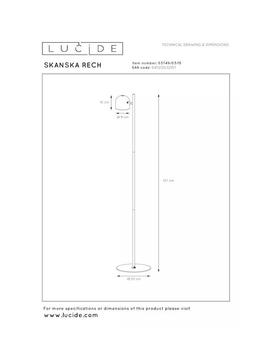 Lucide Lightning Skanska LED Φωτιστικό Δαπέδου με Ρυθμιζόμενο Λευκό Φως Γκρι