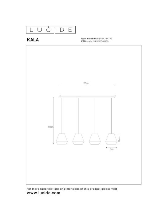 Lucide Lightning Κρεμαστό Φωτιστικό Καφέ για 4 Λαμπτήρες E14