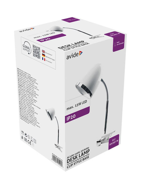 Avide Office Lamp for Socket E27 and Clip in White Color