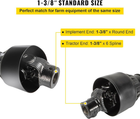Vevor PTO Shaft PTO Drive Shaft 1-3/8" x 6 Spline Ends Round End T4 43"-61"
