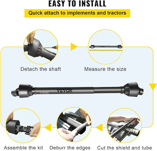 Vevor PTO Shaft PTO Drive Shaft 1-3/8" x 6 Spline Ends Round End T4 43"-61"