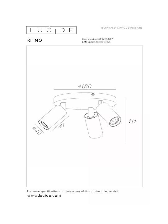 Lucide Lightning Ritmo Τριπλό Σποτ με Ντουί GU10 σε Καφέ Χρώμα