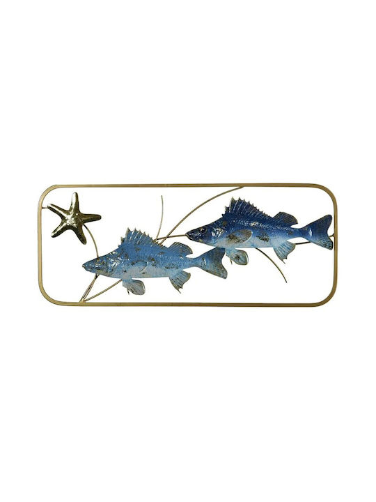 General Trade Metal Wall Decor Composition Fish 61.5 cm Blue-Gold