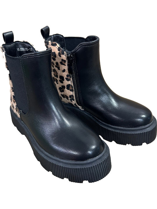 Leather Kids Boots with Zipper Black