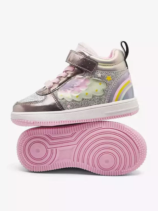 Kids Sneakers High with Scratch & Lights Silver