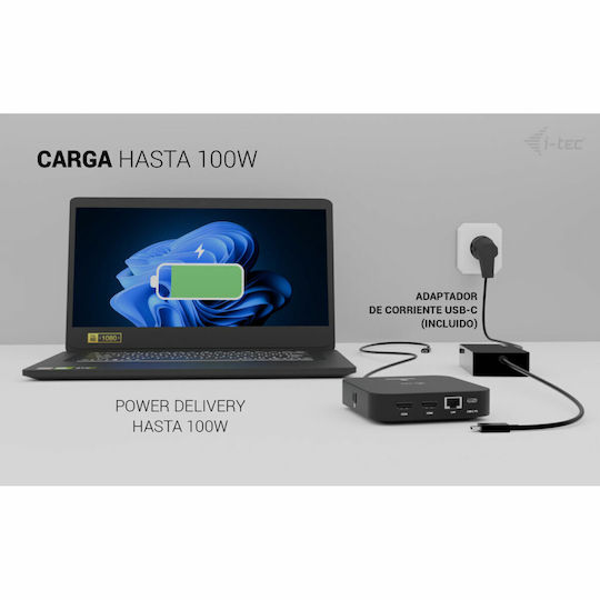 i-tec USB-C Docking Station with HDMI 4K PD Ethernet and Support for 2 Monitors Black (C31DUALHDMIDPD100)