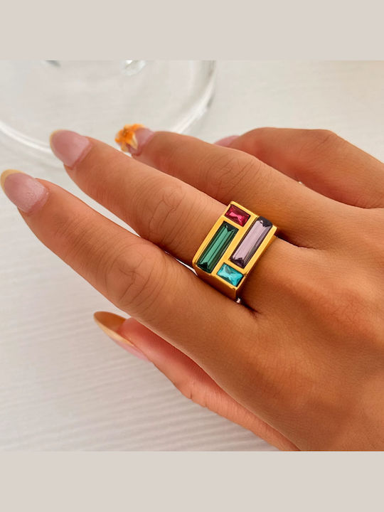 Enotia Damen Ring mit Steinen aus Stahl Vergoldet
