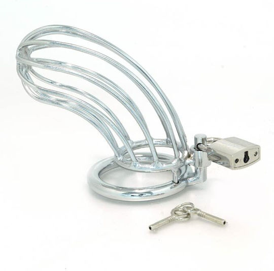 Rimba Male Chastity Device With Padlock Colivie pentru Penis în Culoare Argintiu