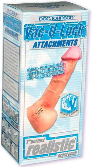 Doc Johnson Realistic Perfect Erect Vac U lock Realistic Dildo with Scrotum Vanilla 18cm