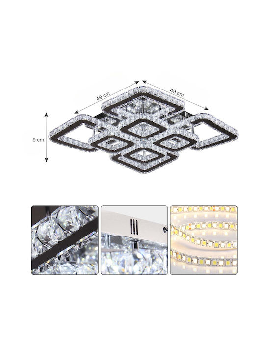 Alista Home Πλαφονιέρα Οροφής Ασημί με Ενσωματωμένο LED και Κρύσταλλα και Τηλεχειριστήριο