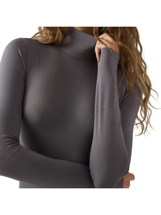 Fimelle Women's Long Sleeve Turtleneck T-Shirt Brown