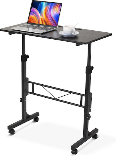 Desk Wooden Black with Metal Legs & Adjustable Height 80x40x111cm