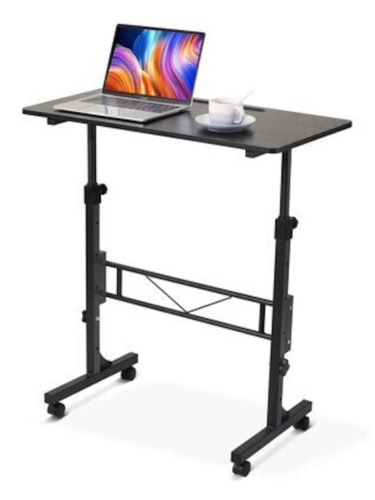 Desk Wooden Black with Metal Legs & Adjustable Height 80x40x111cm