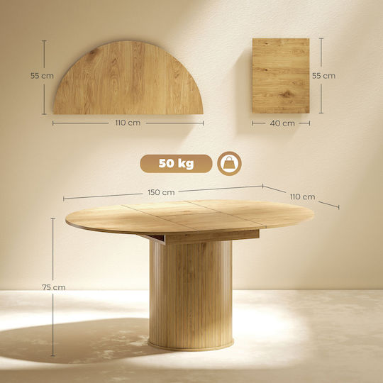 Masa Ovală Extensibilă Pentru Sala De Mese Metalică Culoarea Nuanței De Lemn 150x110x75cm