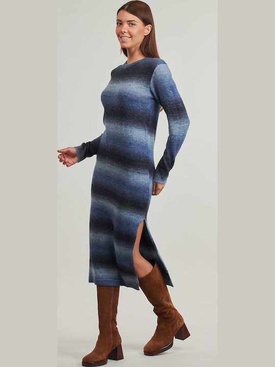 Dress Midi Φόρεμα Πλεκτό Μπλε