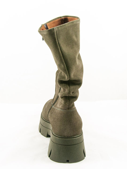 Leather Women's Ankle Boots Green