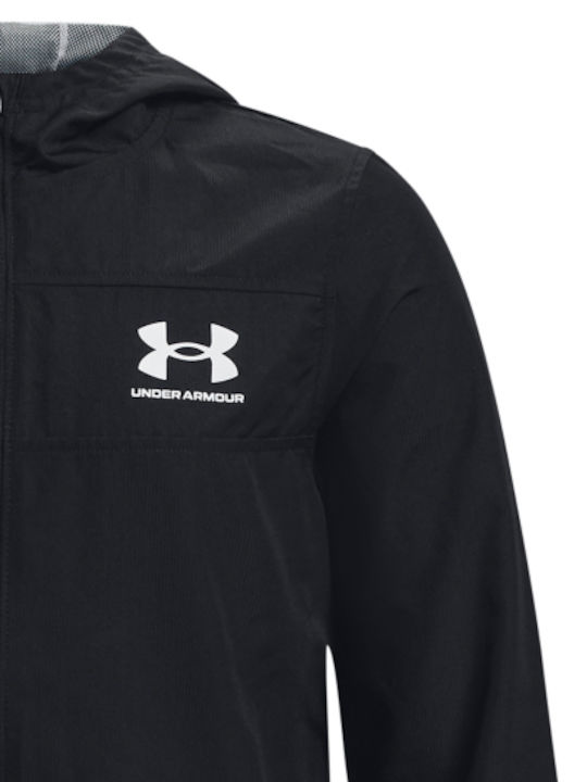 Kids' Sports Jacket Short Windproof with Hood Black