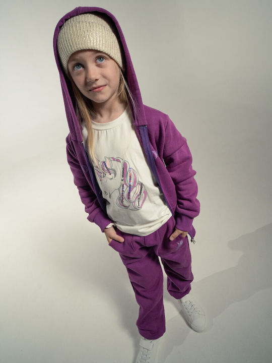 Kids Sweatpants Set With Jacket Violet 3 Pieces Hello Girls