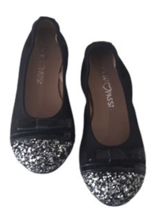 Kids Leather Ballerinas with Hoop & Loop Closure Black