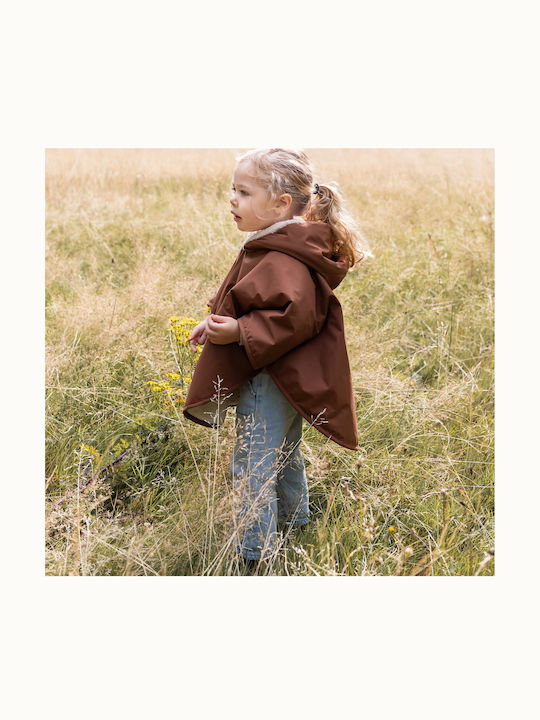 Waterproof Kids' Coat Short Windproof with Lining & Hood Brown
