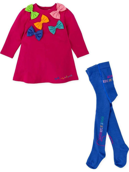 Children's Dress Sweatshirt Set with Tights Fuchsia