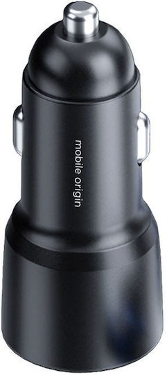 Mobile Origin Car Charger 60W 6A with Ports: 1xUSB 1xType-C Black Color