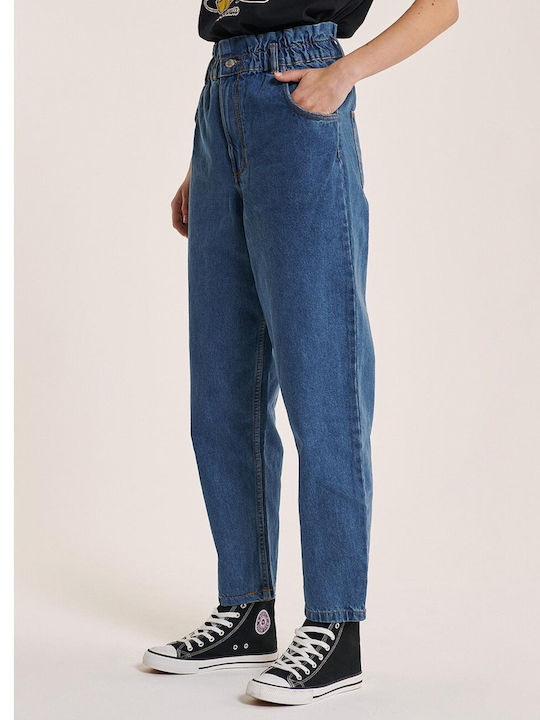 High Waist Women's Jean Trousers in Paperbag Fit Blue.