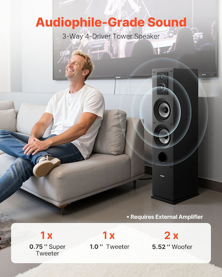 Vevor WYLDSYSQ2GZ5ZR9RE001V0 Paar Hi-Fi Lautsprecher Boden 145W 3 Anzahl von Fahrern Schwarz