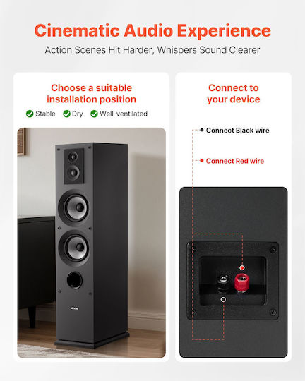 Vevor WYLDSYSQ2GZ5ZR9RE001V0 Paar Hi-Fi Lautsprecher Boden 145W 3 Anzahl von Fahrern Schwarz